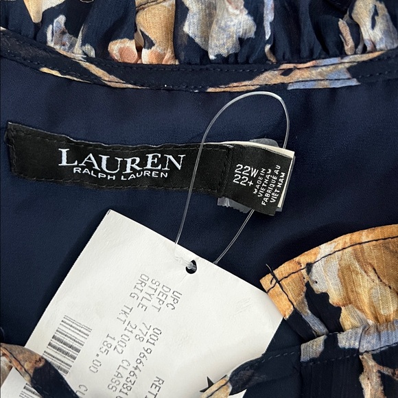 Lauren Ralph Lauren Floral Belted Crinkle Georgette Dress, Plus Size 22W NWT